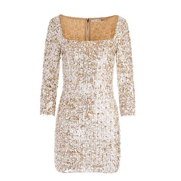 ALICE + OLIVIA Davinia sequined chiffon mini dress in Gold - Picture 3 of 5
